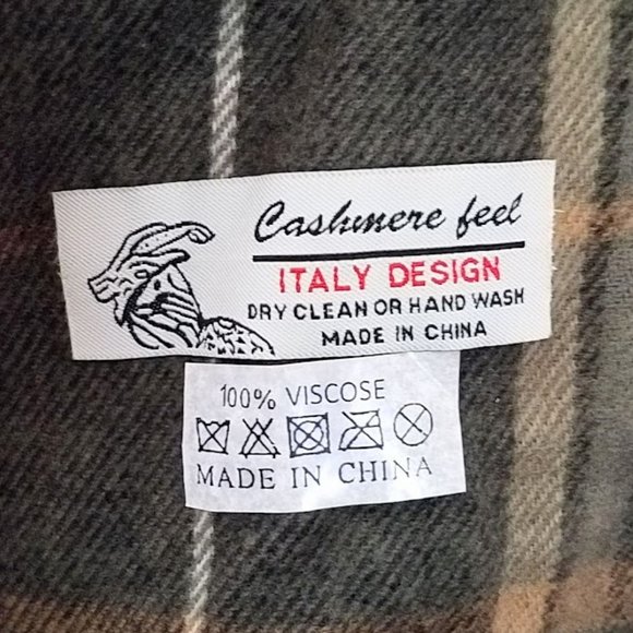 CASHMERE FEEL ITALY DESIGN Olive Plaid Viscose Scarf  Fringe Edge - Picture 7 of 8